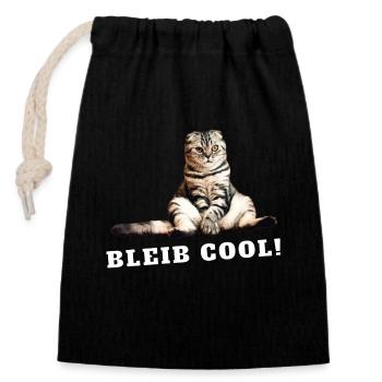 Katze – Bleib cool - Verschließbarer Geschenkbeutel aus Baumwolle (14x20cm) - Schwarz - Vorne