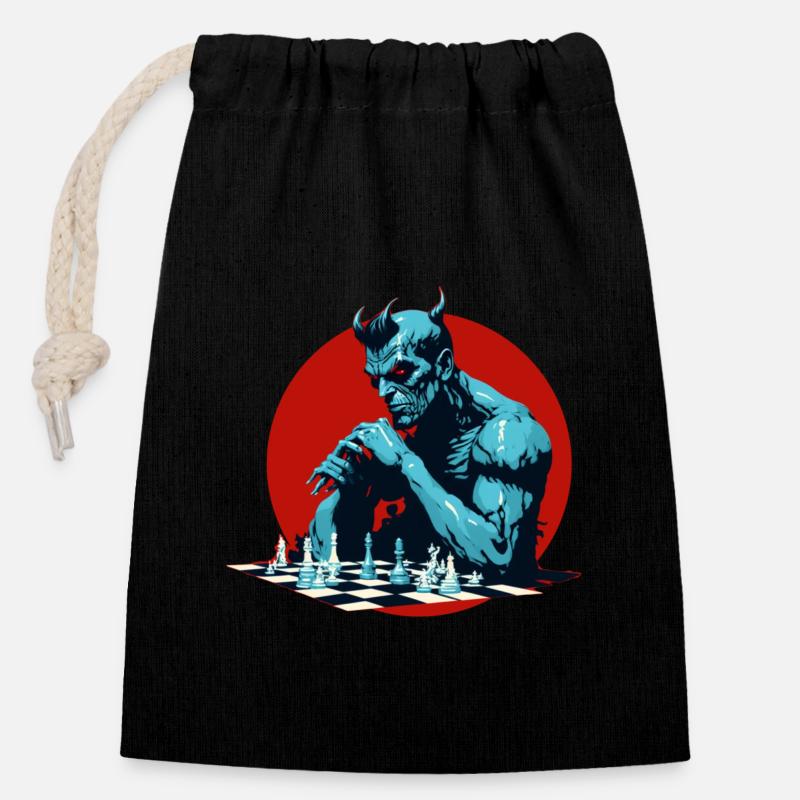 Demon Playing Chess - Closable cotton gift bag (14x20cm) - black