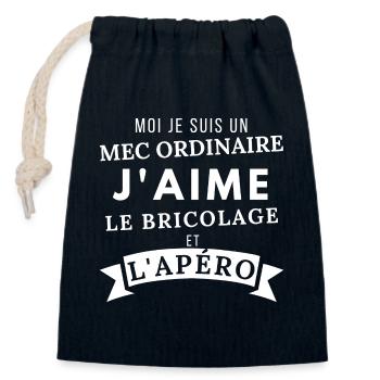 Bricolage et apéro humour homme bricoleur cadeau - Sac cadeau en coton avec cordon (14 x 20 cm) - bleu marine - Devant
