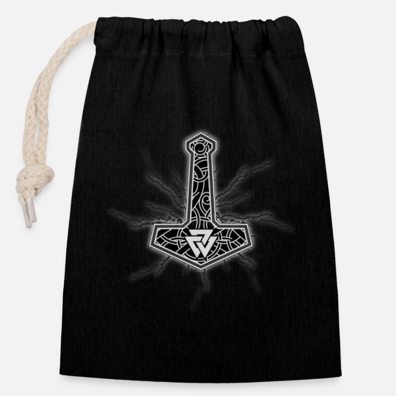Mjölnir3 - Sac cadeau en coton avec cordon (14 x 20 cm) - noir