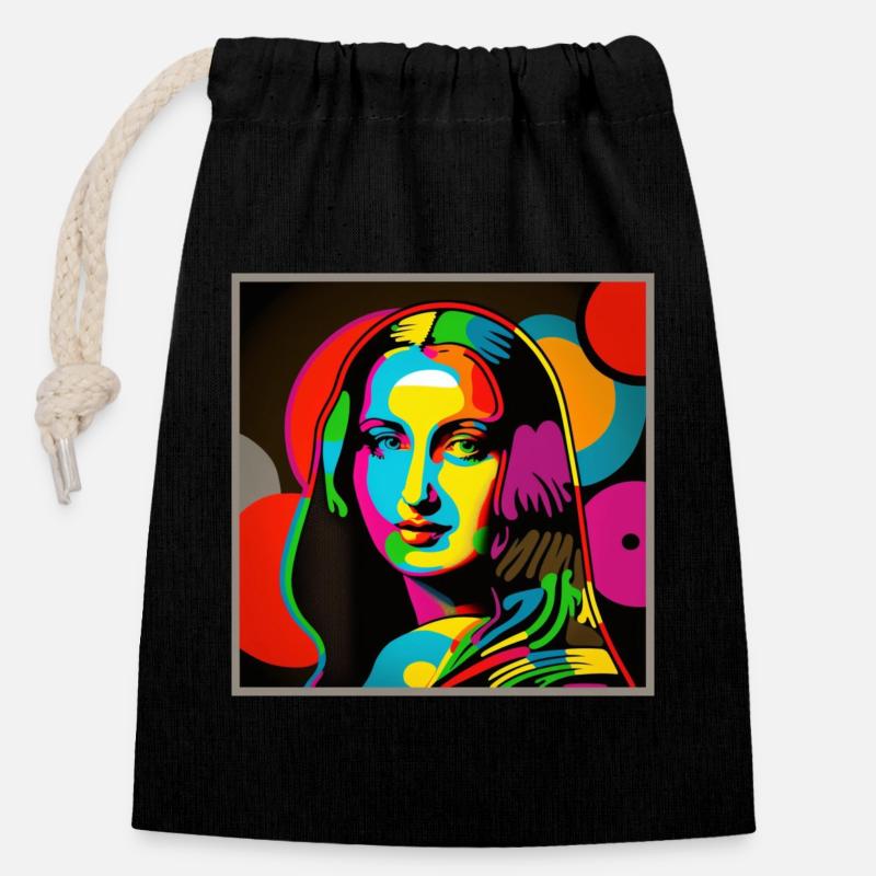 Porte Pop Art - Sac cadeau en coton avec cordon (14 x 20 cm) - noir