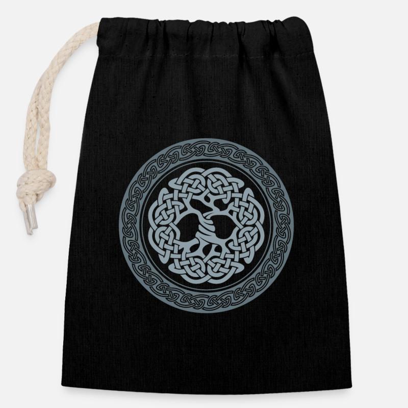 Tree in classical Celtic style, ver. 2 - Closable cotton gift bag (14x20cm) - black