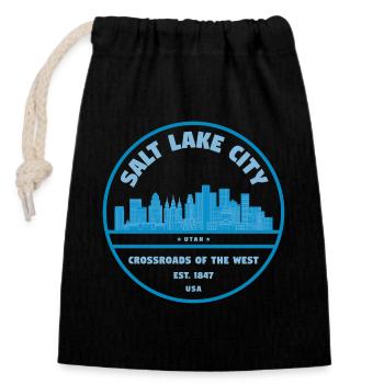Salt Lake City Skyline Stempel - Verschließbarer Geschenkbeutel aus Baumwolle (14x20cm) - Schwarz - Vorne