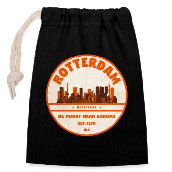 Timbre en caoutchouc vintage Rotterdam Skyline - Sac cadeau en coton avec cordon (14 x 20 cm) - noir - Devant