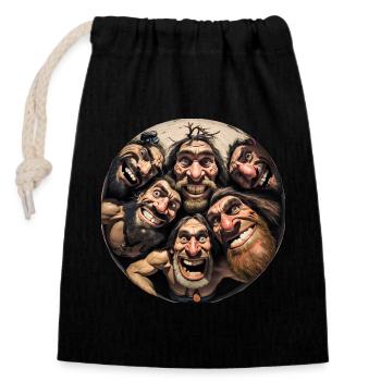 Vos copains des hommes des cavernes - Sac cadeau en coton avec cordon (14 x 20 cm) - noir - Devant
