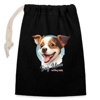 dog mom cuddling puppy, cute little dog, funny pet - Closable cotton gift bag (14x20cm) - black - Front