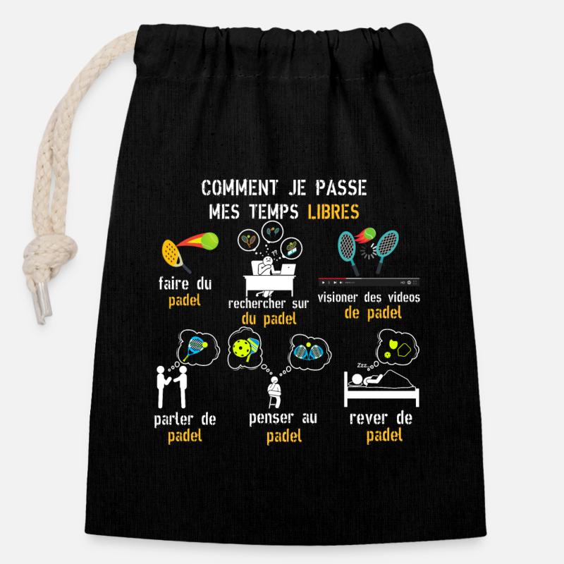 Temps libres padel cadeau padel - Sac cadeau en coton avec cordon (14 x 20 cm) - noir