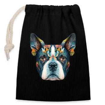 Colorful Boston Terrier Head Artwork - Closable cotton gift bag (14x20cm) - black - Front