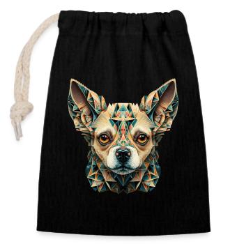 Farbenfrohes Chihuahua Kopf Artwork - Verschließbarer Geschenkbeutel aus Baumwolle (14x20cm) - Schwarz - Vorne