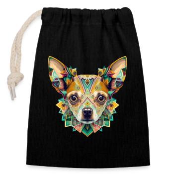 Colorful Chihuahua Head Artwork - Closable cotton gift bag (14x20cm) - black - Front