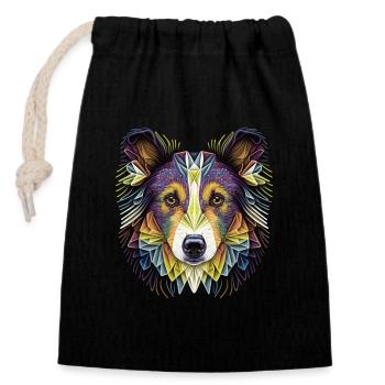Colorful Collie Sheltie Head Artwork - Closable cotton gift bag (14x20cm) - black - Front