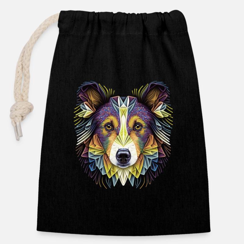 Farbenfrohes Collie Sheltie Kopf Artwork - Verschließbarer Geschenkbeutel aus Baumwolle (14x20cm) - Schwarz