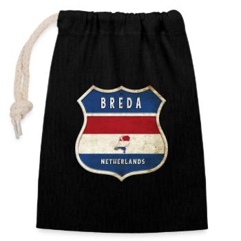 Design des armoiries de Breda, Pays-Bas - Sac cadeau en coton avec cordon (14 x 20 cm) - noir - Devant