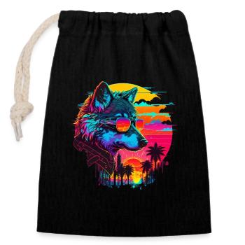 Wolf Retro Illustration Synthwave Art - Verschließbarer Geschenkbeutel aus Baumwolle (14x20cm) - Schwarz - Vorne