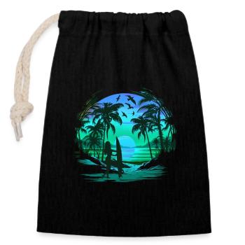 Retro Palm Sun Holiday Summer - Closable cotton gift bag (14x20cm) - black - Front