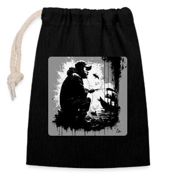 T-shirt Papa, T-shirt Pêche - Ajoutez du style - Sac cadeau en coton avec cordon (14 x 20 cm) - noir - Devant