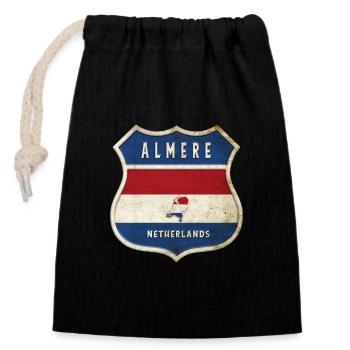 Design du blason d'Almere, Pays-Bas - Sac cadeau en coton avec cordon (14 x 20 cm) - noir - Devant
