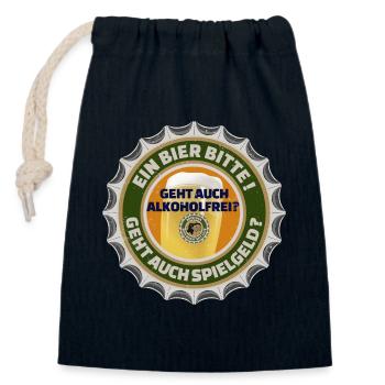 UNE BIÈRE S’IL VOUS PLAÎT Bouchons de bouteilles Tapis de bière - Sac cadeau en coton avec cordon (14 x 20 cm) - bleu marine - Devant