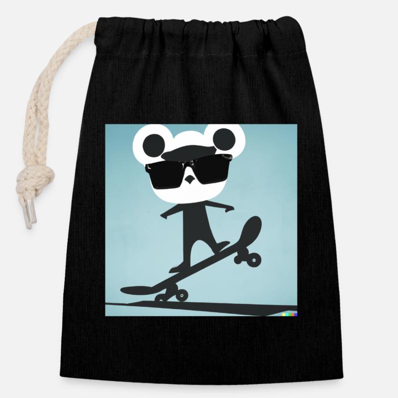 Skater Bär - Verschließbarer Geschenkbeutel aus Baumwolle (14x20cm) - Schwarz