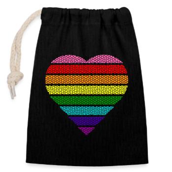 Colorful rainbow heart retro gay pride lgbtq csd - Closable cotton gift bag (14x20cm) - black - Front
