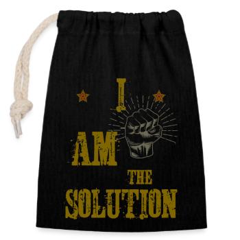 I am the Solution! - Closable cotton gift bag (14x20cm) - black - Front