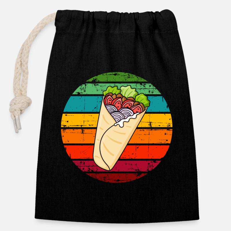 Kebab Shawarma Kebab Grill - Sac cadeau en coton avec cordon (14 x 20 cm) - noir