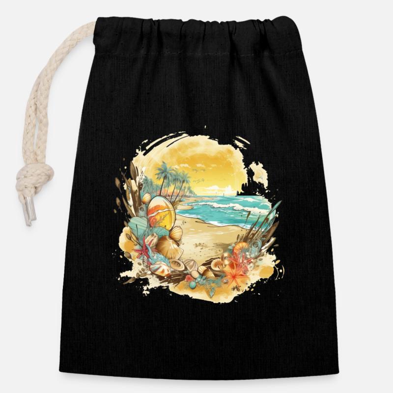Beach Dream - Closable cotton gift bag (14x20cm) - black