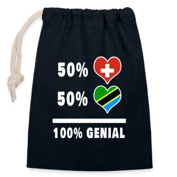 Ruanda und Schweiz 100% Genial Flagge - Verschließbarer Geschenkbeutel aus Baumwolle (14x20cm) - Navy - Vorne
