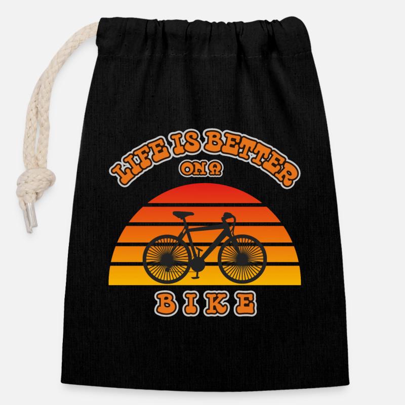 LA VIE EST PLUS BELLE À VÉLO - Sac cadeau en coton avec cordon (14 x 20 cm) - noir