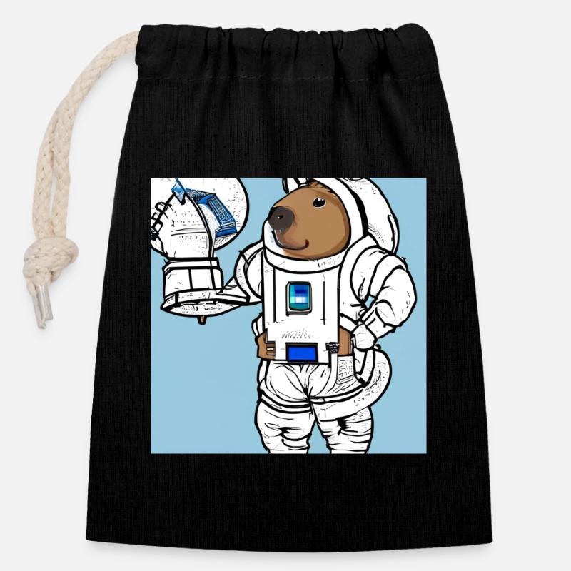 Capybara-Astronaut - Verschließbarer Geschenkbeutel aus Baumwolle (14x20cm) - Schwarz