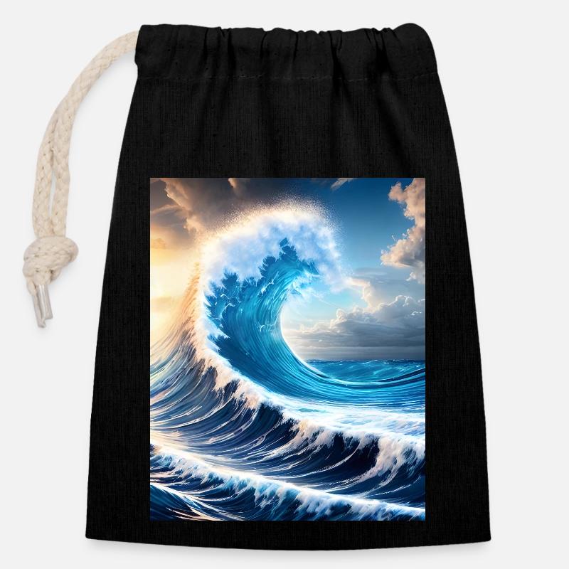 Big Wave #001 - Closable cotton gift bag (14x20cm) - black