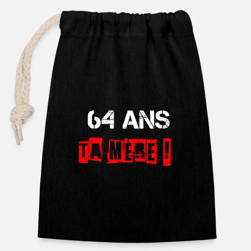 64 ans retraite - Sac cadeau en coton avec cordon (14 x 20 cm) - noir
