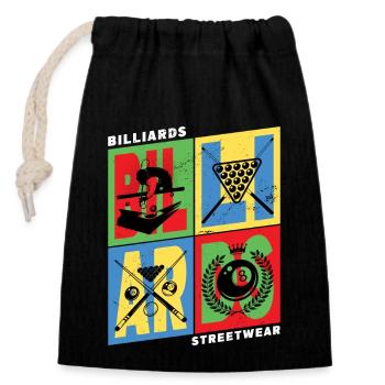 Billard Pool Snooker Queue Kugeln Vintage Retro - Verschließbarer Geschenkbeutel aus Baumwolle (14x20cm) - Schwarz - Vorne