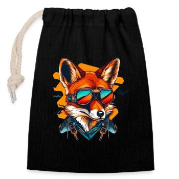 Renard avec lunettes d’aviateur - Sac cadeau en coton avec cordon (14 x 20 cm) - noir - Devant