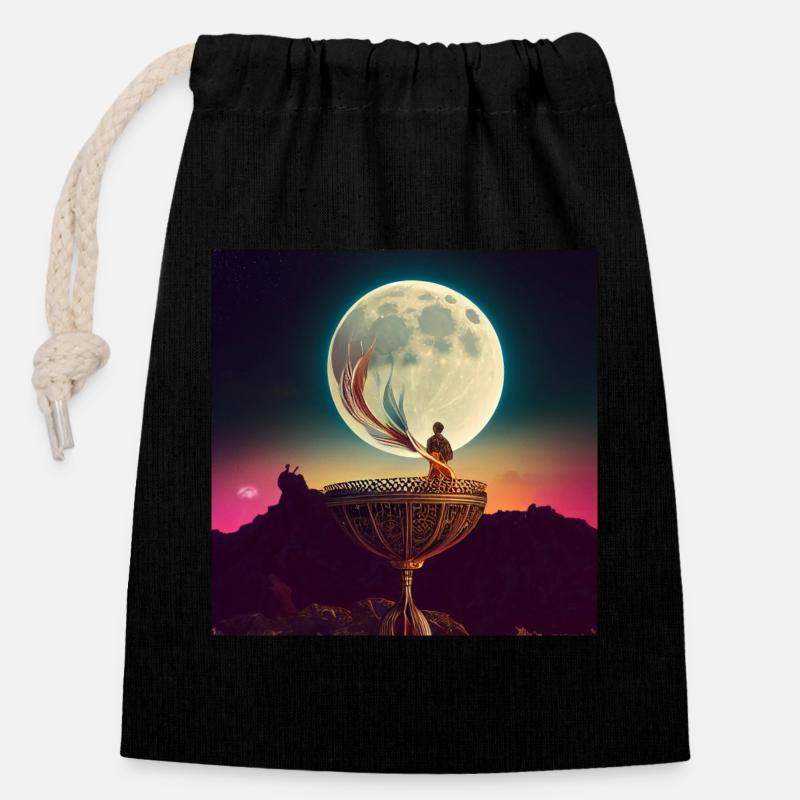 The Moon - Closable cotton gift bag (14x20cm) - black