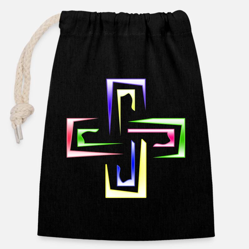 Prisme néon encadre le logo abstrait - Sac cadeau en coton avec cordon (14 x 20 cm) - noir