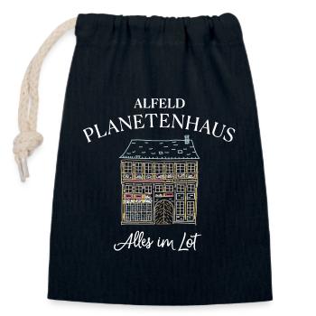 Alfeld Leine, Planetenhaus, Alles im Lot - Verschließbarer Geschenkbeutel aus Baumwolle (14x20cm) - Navy - Vorne