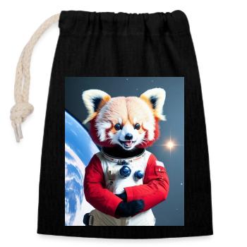 Glücklicher Roter Panda Austronaut - Verschließbarer Geschenkbeutel aus Baumwolle (14x20cm) - Schwarz - Vorne