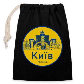 Kiev Skyline Badge Ukraine - Closable cotton gift bag (14x20cm) - black - Front