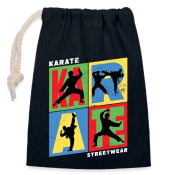 Karaté, Karatéka, arts martiaux, Combats, Sports - Sac cadeau en coton avec cordon (14 x 20 cm) - bleu marine - Devant