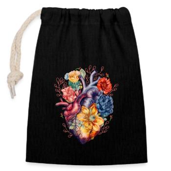 Heart and Flower - Closable cotton gift bag (14x20cm) - black - Front