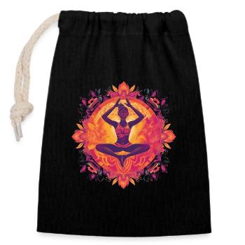 Motif de Buddha Yoga violet / Rose / Jaune avec ornements - Sac cadeau en coton avec cordon (14 x 20 cm) - noir - Devant