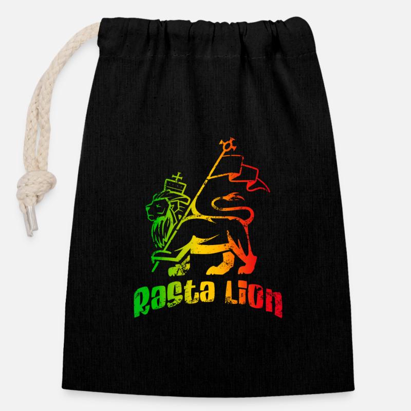 Rasta Lion - Sac cadeau en coton avec cordon (14 x 20 cm) - noir