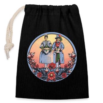 Folklore sorabe – couple en costume traditionnel - Sac cadeau en coton avec cordon (14 x 20 cm) - noir - Devant