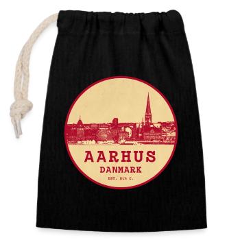 Aarhus Vintage City Logo Circle - Sac cadeau en coton avec cordon (14 x 20 cm) - noir - Devant