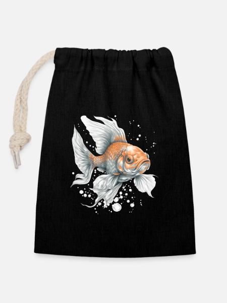 Goldfisch im Wasserblitz - Verschließbarer Geschenkbeutel aus Baumwolle (14x20cm) - Schwarz