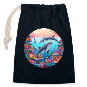 Underwater dolphin world in the reef - Closable cotton gift bag (14x20cm) - navy - Front