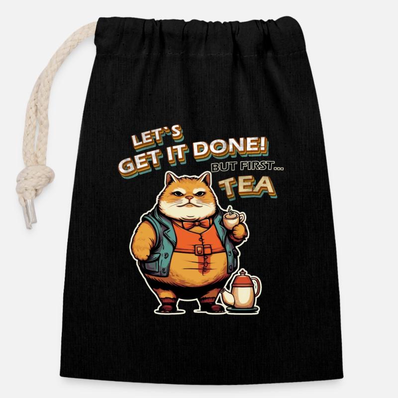 Faisons-le Thé pour chat - Sac cadeau en coton avec cordon (14 x 20 cm) - noir