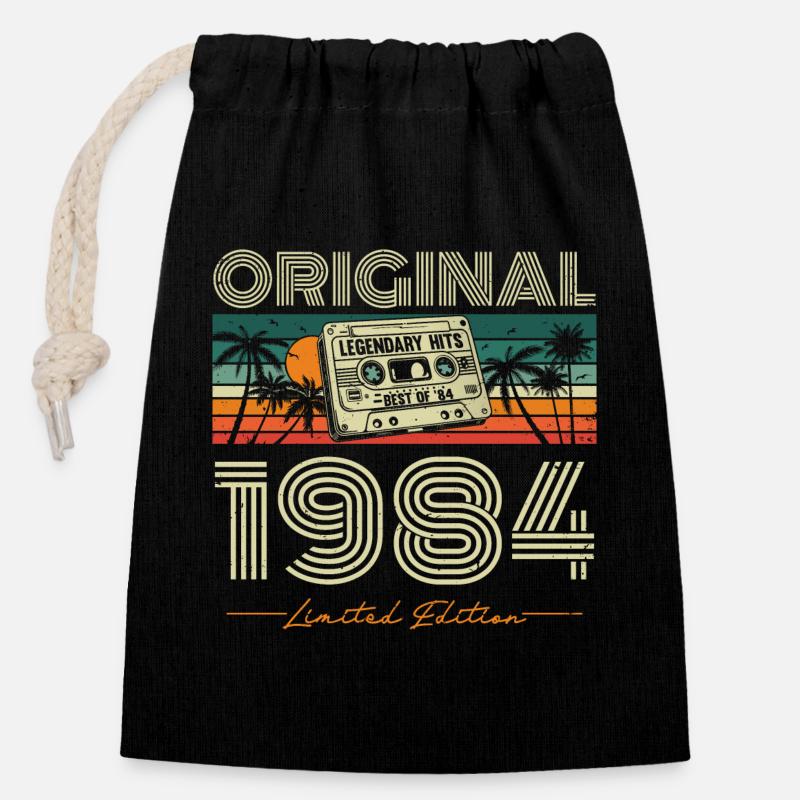 Original 1984 Vintage Vintage Retro Birthday - Sac cadeau en coton avec cordon (14 x 20 cm) - noir