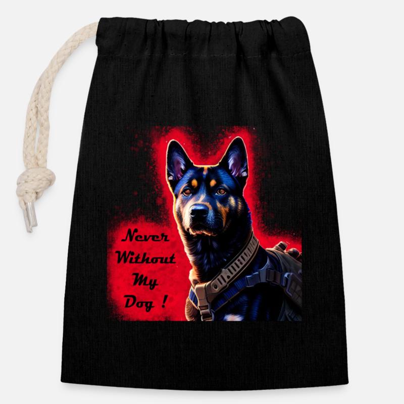 Never without my dog! - Closable cotton gift bag (14x20cm) - black